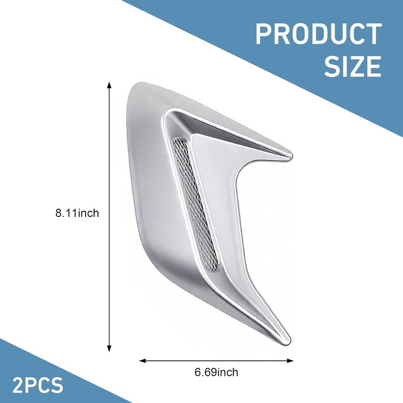 Qurbuns 2 PCS Car Hood Ventilation Trim Covers, 6.69" x 8.11" Shark Gills Air Outlet Side Air Outlet Hoods, Self-Adhesive Side Marker Air Wing Vent Trim Covers, Universal for Most Cars (Silver) - Image 2
